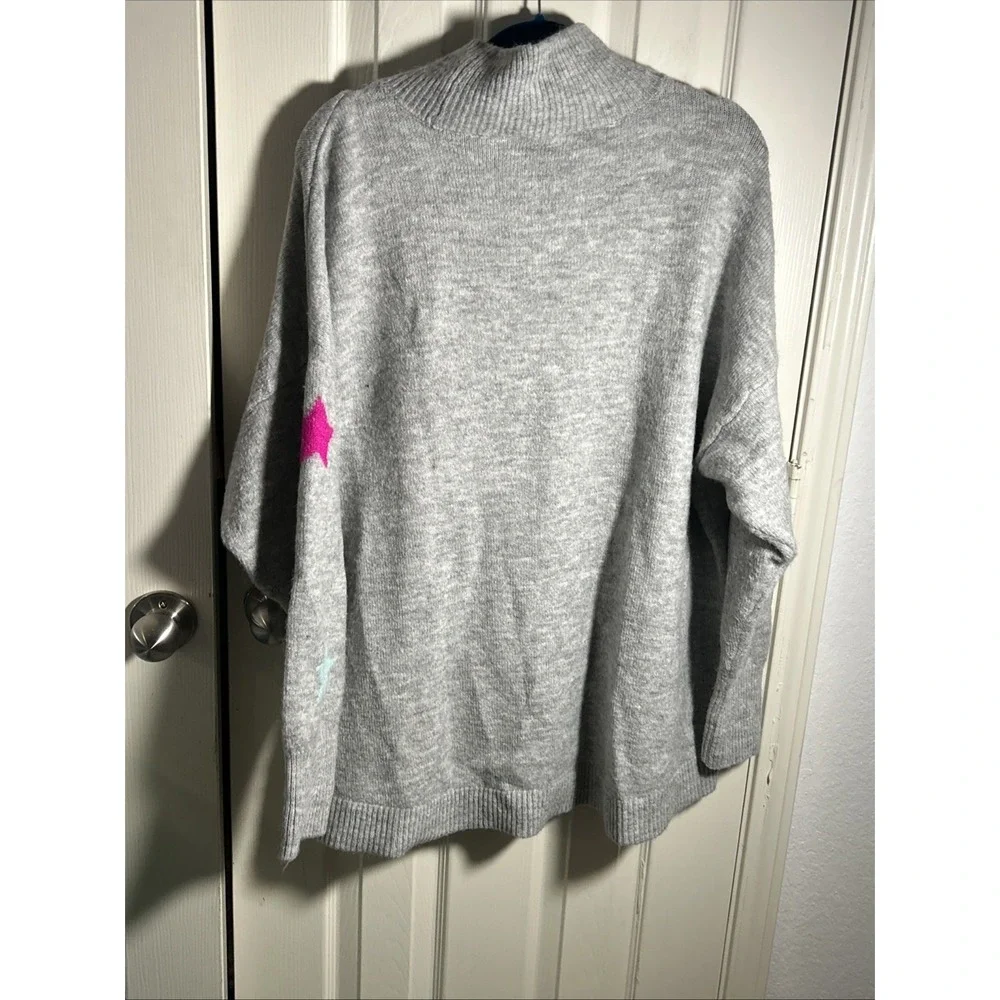 Cabana By Crown & Ivy Grey Star High Neck Tunic Sweater Size Large